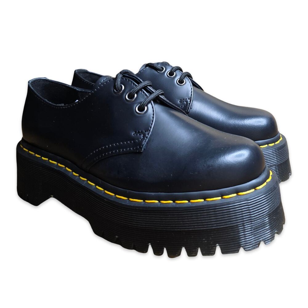 Dr Martens 1461 Quad Platform Oxford Black Leather Shoes Women’s Size 7